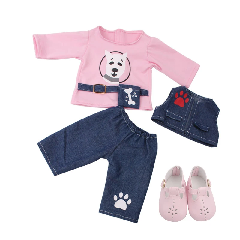 18 inch Girls doll clothes Fashion suit pajamas set with shoes American born dress Baby toys fit 43 cm baby dolls c642