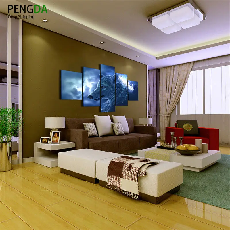 PENGDA HD Печать холст картина на стену для гостиной Куадрос 5 шт. животных Волк стены