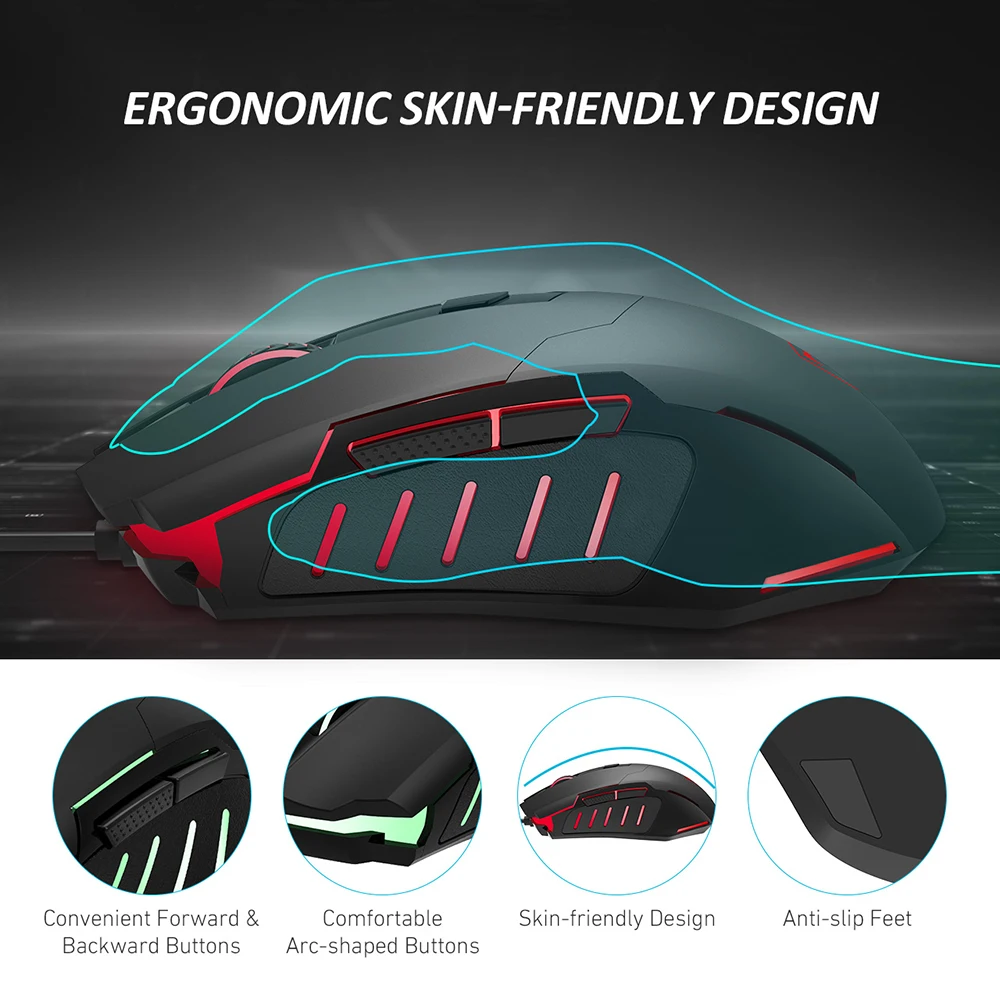 VicTsing PC098 игровая мышь 3200 dpi регулируемые проволочные Мыши Эргономичный дизайн