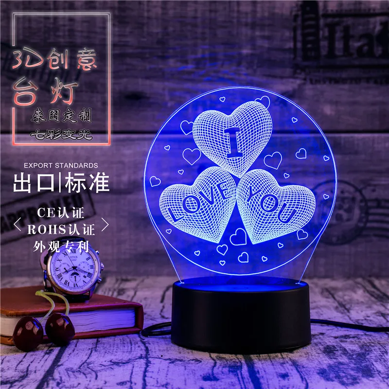 3D Led Novety освещение креативный Подарочный ночник настольная лампа три свет любви Led домашний коридор, отель вечерние атмосферные огни