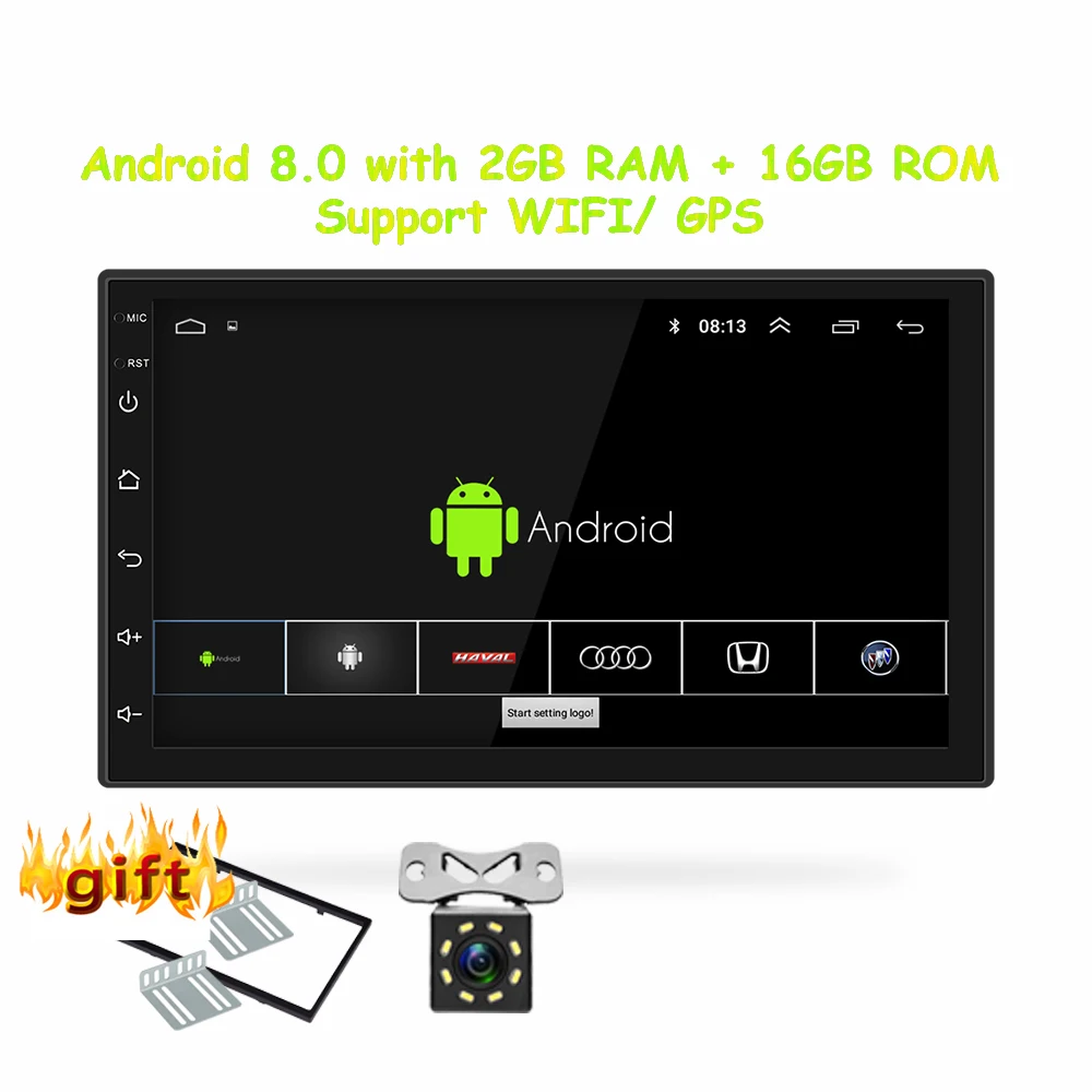 With 8 led Android 8,0 Универсальное автомобильное радио 2 din автомобильное радио gps android 2 Гб ОЗУ+ 16 Гб ПЗУ dvd-плеер gps навигация wifi Bluetooth MP5 плеер - Цвет: With 8 led