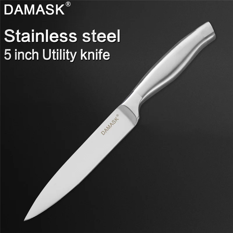 Дамасский японский набор ножей из нержавеющей стали, фруктовый нож Santoku для нарезки хлеба, нож шеф-повара, функциональные кухонные инструменты, 6 шт - Цвет: 5 inch Utility