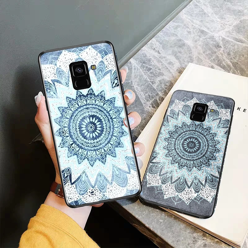 Силиконовый чехол с синей мандалой для Samsung A2 Core A3 A5 A6 Plus A7 A8 A9 A10 A30 A50 A60 A70 A10S A30S A50S