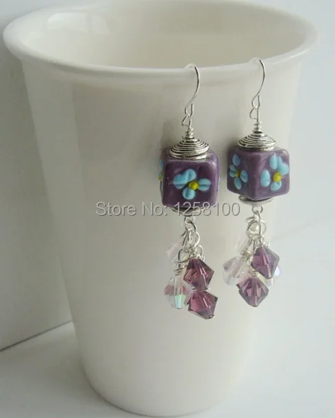 Handmade crystal earrings plus hand-painted glass beads/ Crystal for women/ E140431 | Украшения и аксессуары