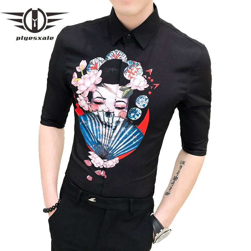 Китайский Пекинская опера принт с цветочным узором рубашка для мужчин летняя