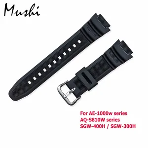 Ремешок резиновый для Casio AE-1000w AQ-S810WSGW-400H, силиконовый черный браслет для наручных часов с пряжкой с язычком, для Casio SGW-300H
