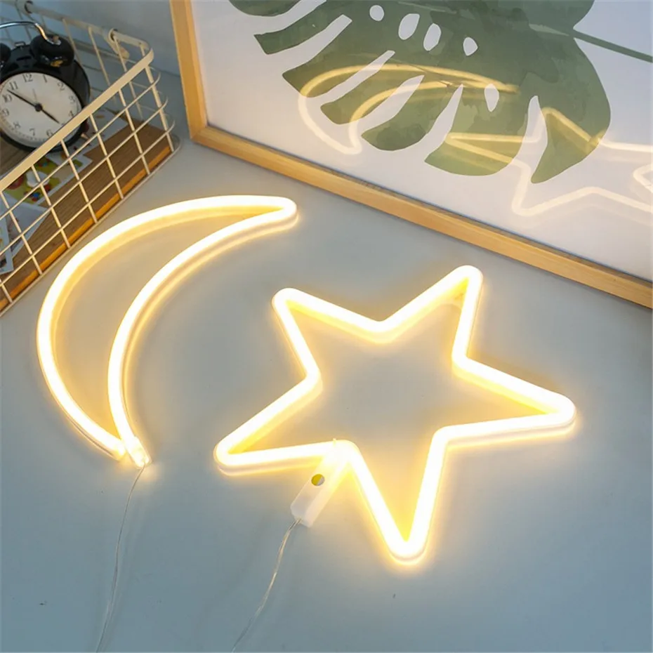 Светодиодный неоновый ночник в форме Луны декоративная настенная лампа