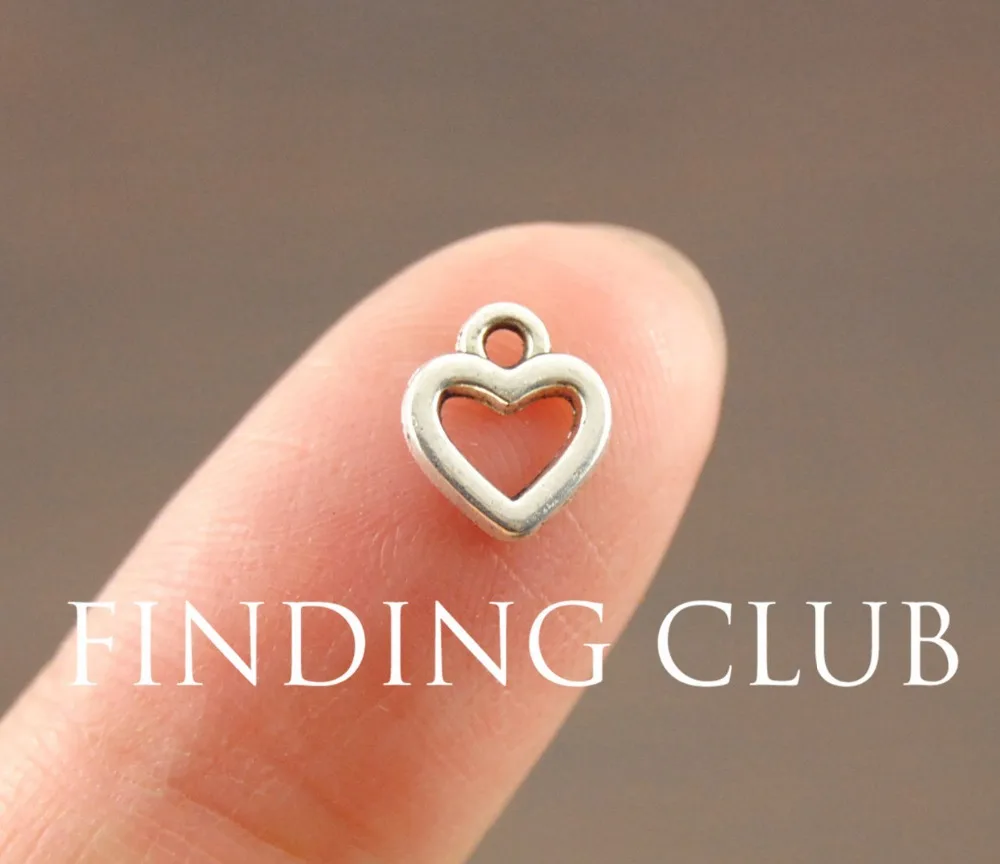 100 шт. мини подвески в виде сердца из серебристого сплава для самостоятельного