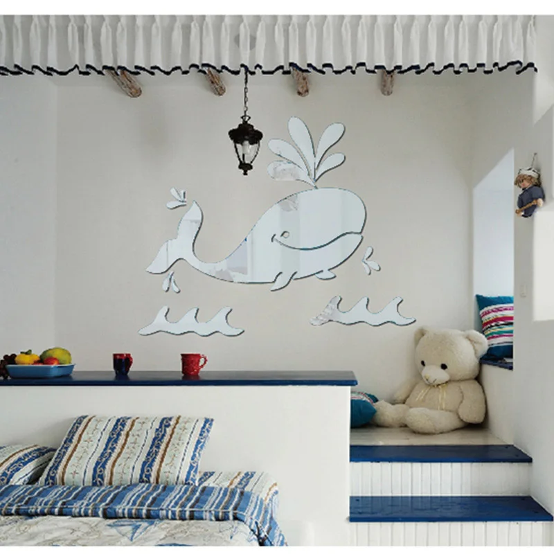 3D Acrylic Mirror Sticker Cartoon Whale Wall Home Bedroom Background Children's Room Green Decorative | Дом и сад