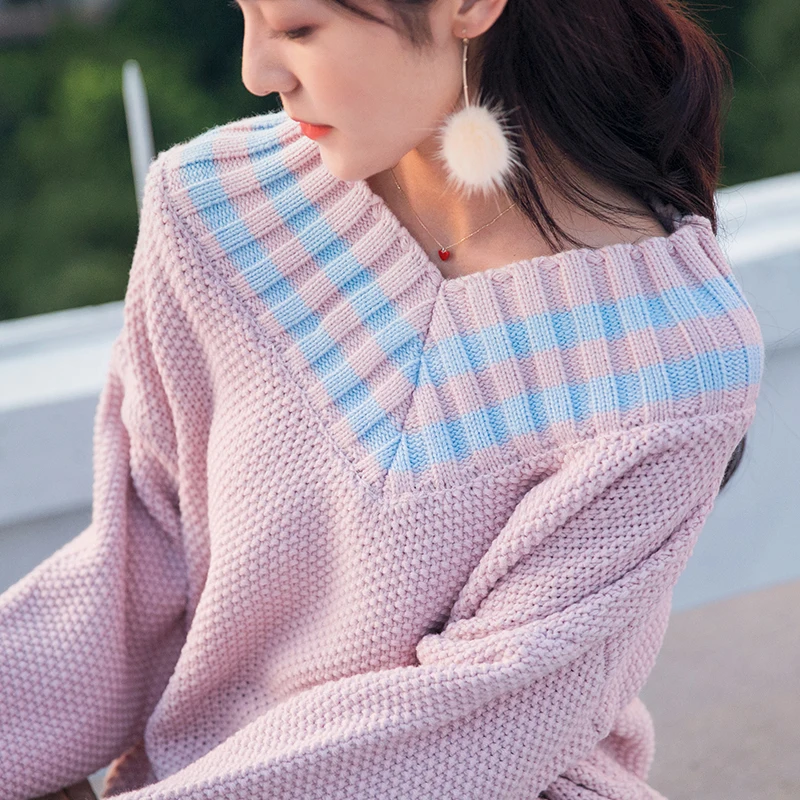Sweater female V-neck pullover loose thick yarn autumn and winter sweater 2017 thickening outerwear | Женская одежда