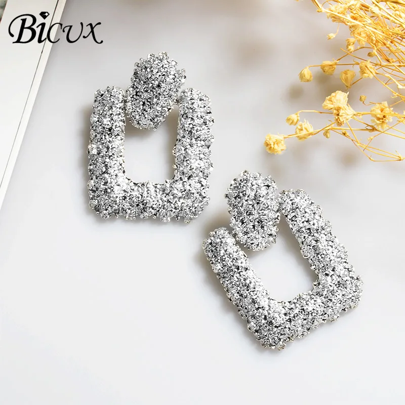 Silver 1 BICUX массивные Висячие серьги для женщин ювелирные изделия Модные трендовые винтажные геометрические длинные золотые серебряные красная серьга - Окраска металла: Silver 1