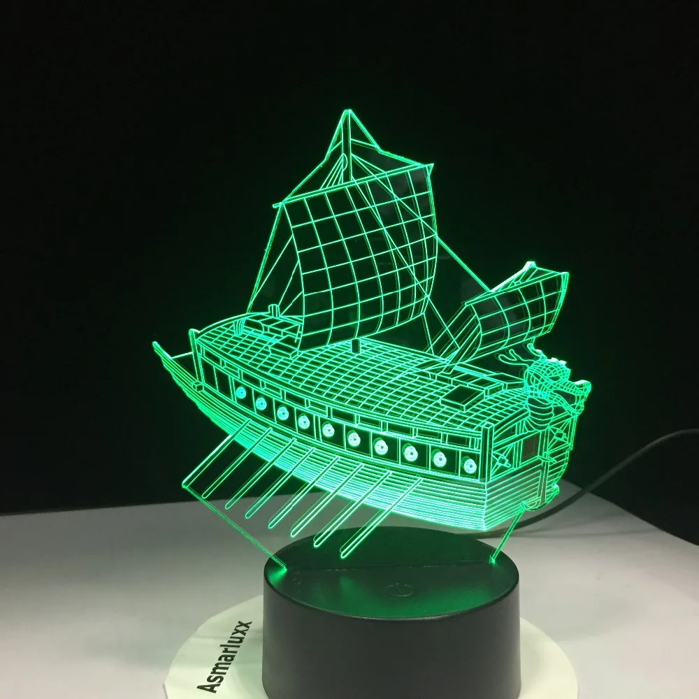 Древний парусная лодка 3D Ночной светильник светодиодный 7 цветов Изменение USB