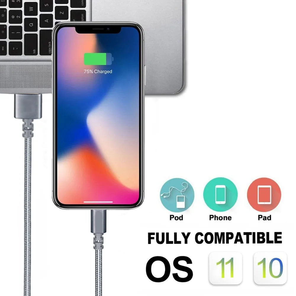 ESuky 2.4A кабель для быстрой зарядки для iPhone Xs max Xr X 8 7 6 Plus 6s 5s Plus iPad мини-usb-кабели зарядное устройство для мобильного телефона