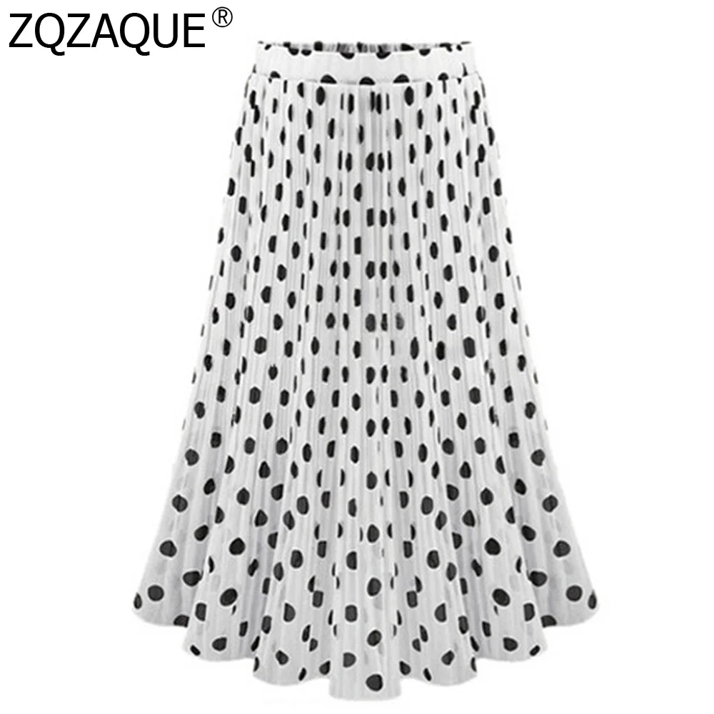 Женская шифоновая юбка в горошек синяя черная или белая Повседневная