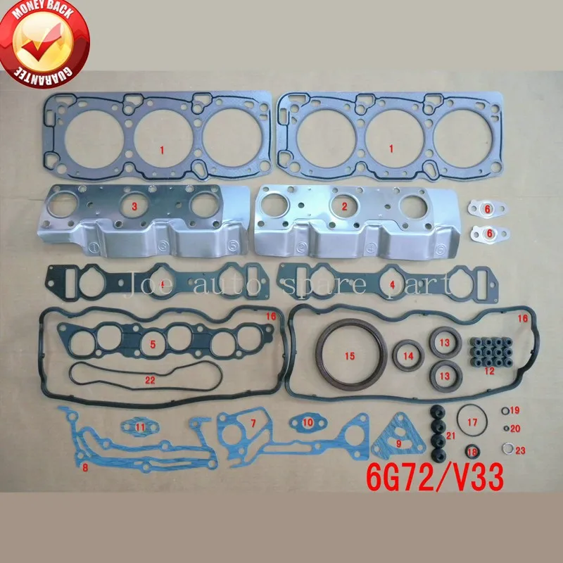 Полный комплект прокладок двигателя 6G72 V33 для Mitsubishi Montero/Sigma/Debonair 1988 л 1997 куб. См