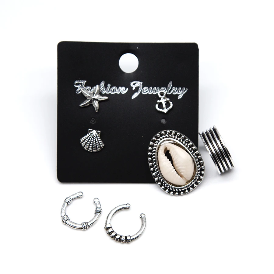 Tenande 7 пар/компл. Винтаж панк большой гребешок звезды Якорь Shell капли воды клип