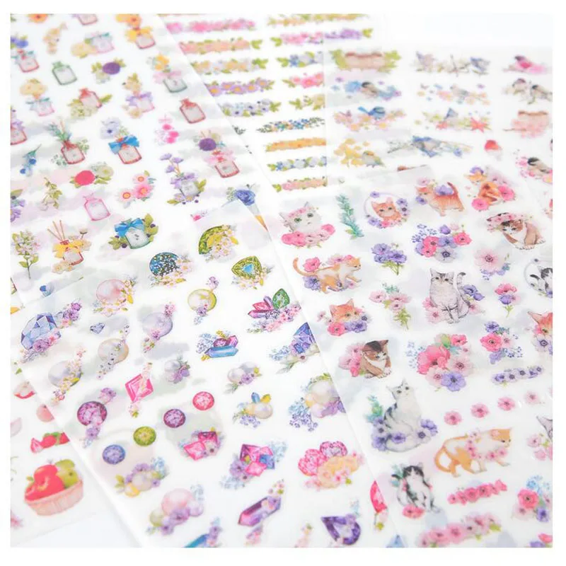 

6 pc/ SetsNew Cute Cartoon Goods Cat Floral Pvc Stickers Children Stationery Diary Stickers Scrapbook Decorative Stickers