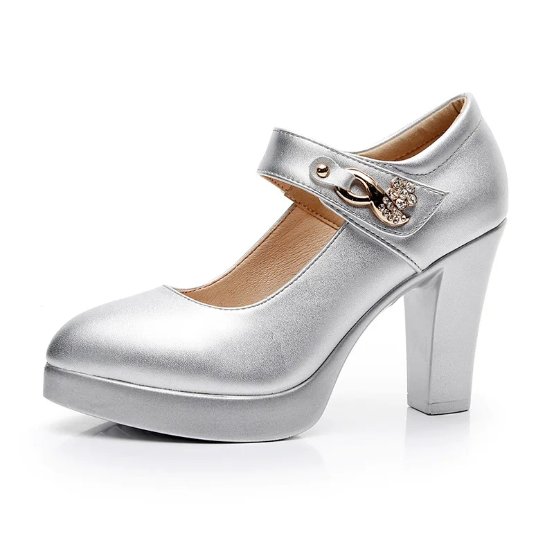 silver 8cm heel Свадебные туфли на квадратном каблуке золотистого и серебристого цвета женские туфли-лодочки г. Стразы, туфли на высоком каблуке 10 см женские вечерние модельные туфли 33, 41, 42, 43, 44 - Цвет: silver 8cm heel