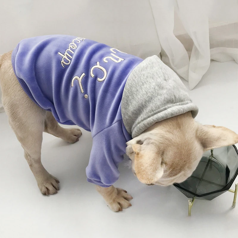 Purple Pet Clothes Осень-зима, одежда для собак, для маленьких собак, французский бульдог, толстые толстовки, чихуахуа, теплое пальто, костюм для мопса, S-4XL - Цвет: Purple Pet Clothes