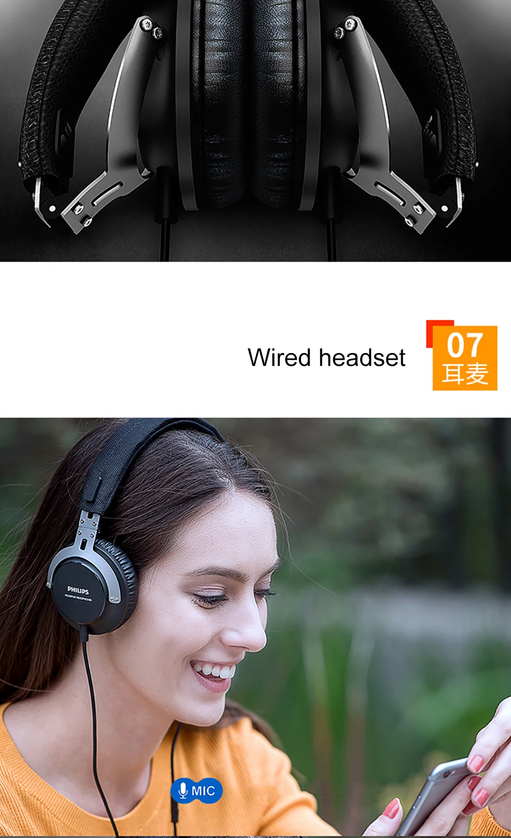 Оригинальная Проводная гарнитура Philips Shl3565 с басами, разъем 3,5 мм, регулируемая повязка на голову, музыка и кино для смартфона HAUWEI xiaomi