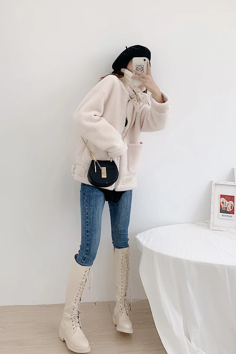 OFTBUY зимняя куртка Для женщин 50% шерстяное пальто с искусственным мехом, пальто с карманами, Теплая верхняя одежда мотоциклетные уличная Повседневное Фирменная Новинка