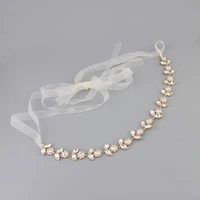 floralbride new arrival ribbon wired clear crystals and pearls wedding headband bridal hair vine stuio hair accessories