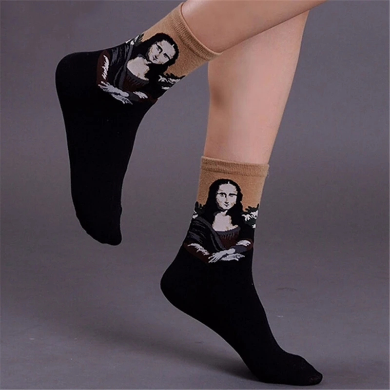 Носки женские мужские дышащие с рисунком Моны Лизы звездная ночь 1 пара носки