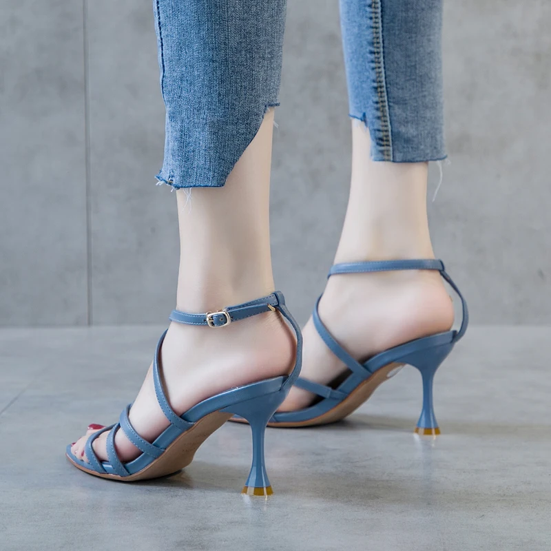 2019 summer new open toe high heel women's cross with a word buckle stiletto sandals | Обувь
