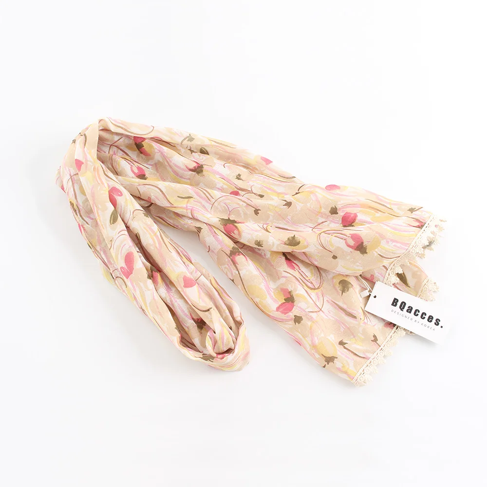 [BQACCES] модный кружевной шарф с цветочным принтом Женская хлопковая шаль длинные