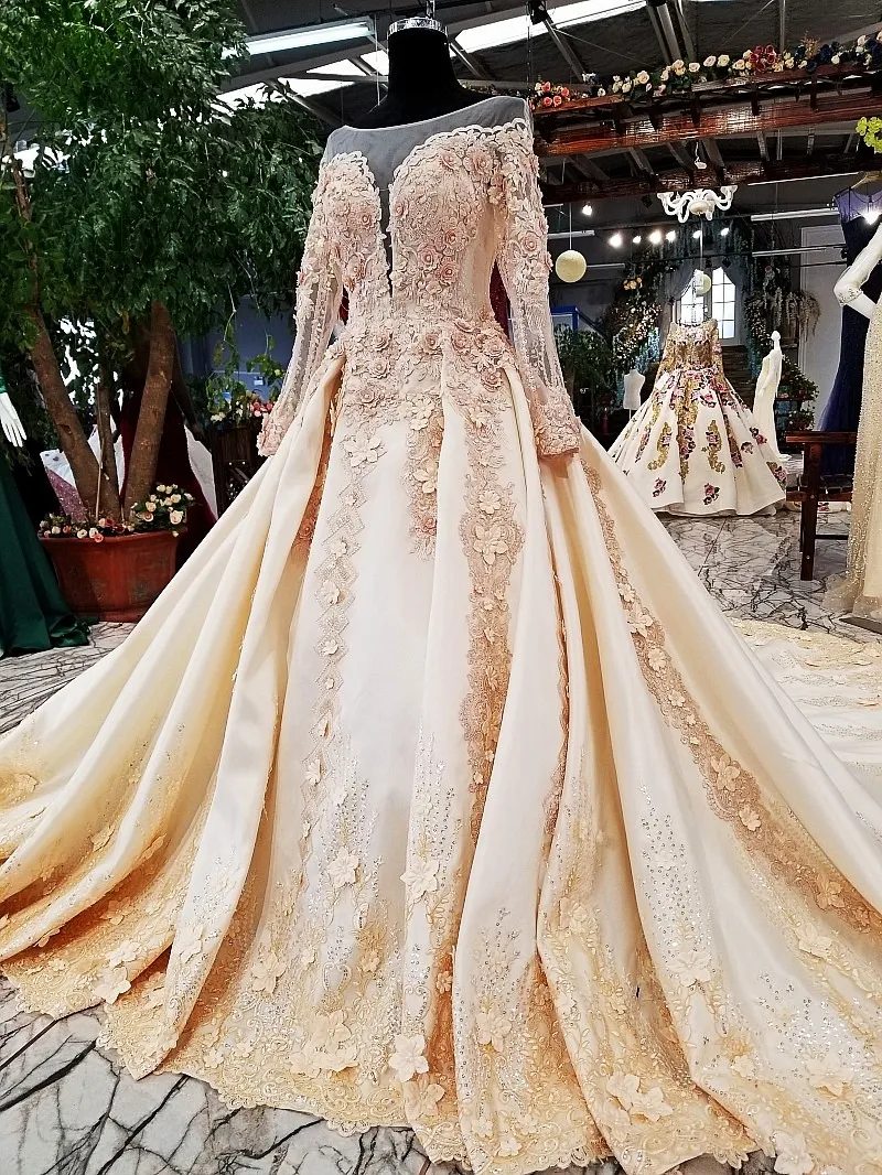 LS25468 королевское золотое кружевное вечернее платье с 3d цветами и бисером