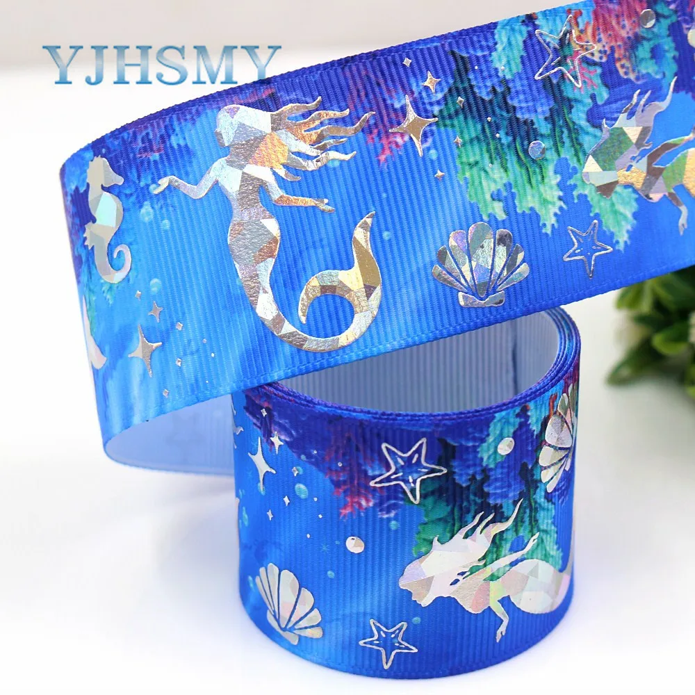 YJHSMY G-18720-662 38 мм 5 ярдов Лазерная Серебряная подводная печать мира grosgrain лента DIY