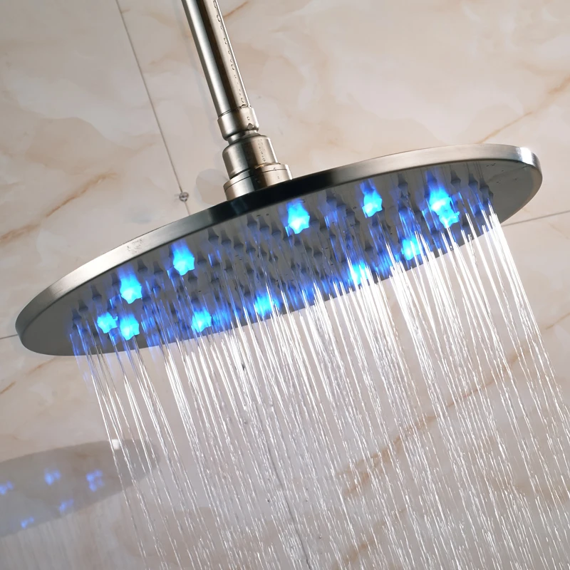Матовый Никель 16 дюймов насадка для душа со светодиодной подсветкой насадки для душа осадков Круглый Большой Лейка для душа из АБС с латунный душевой держатель