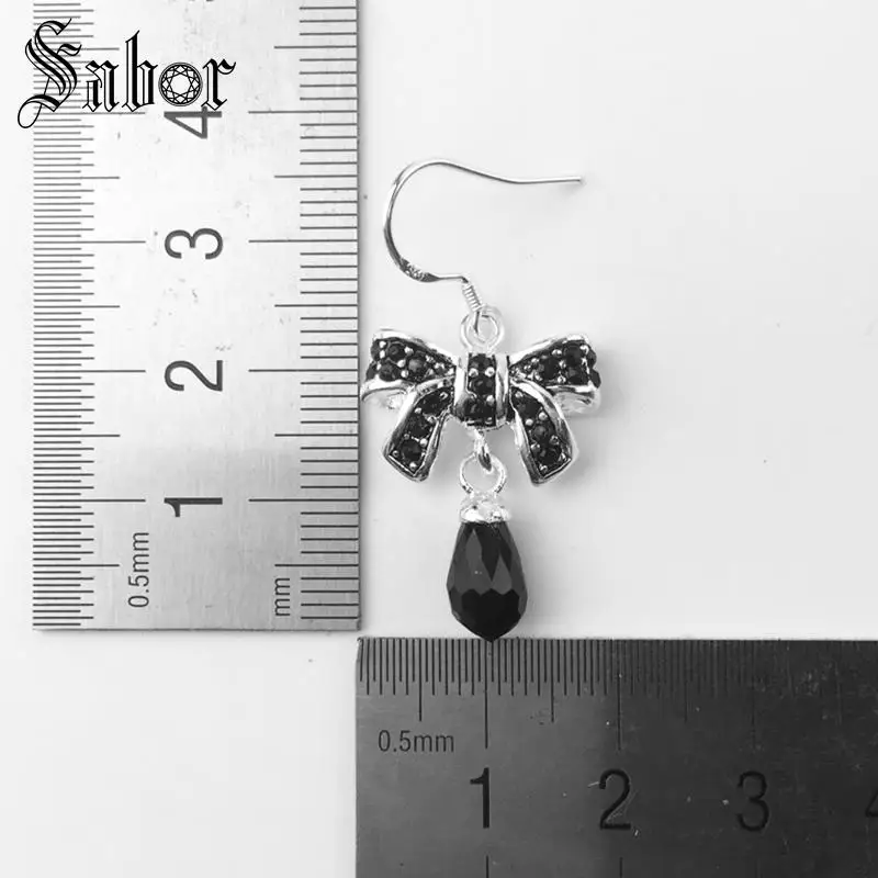 Женские серьги с черным бантом и лебедем модные вечерние Серьги серебряного