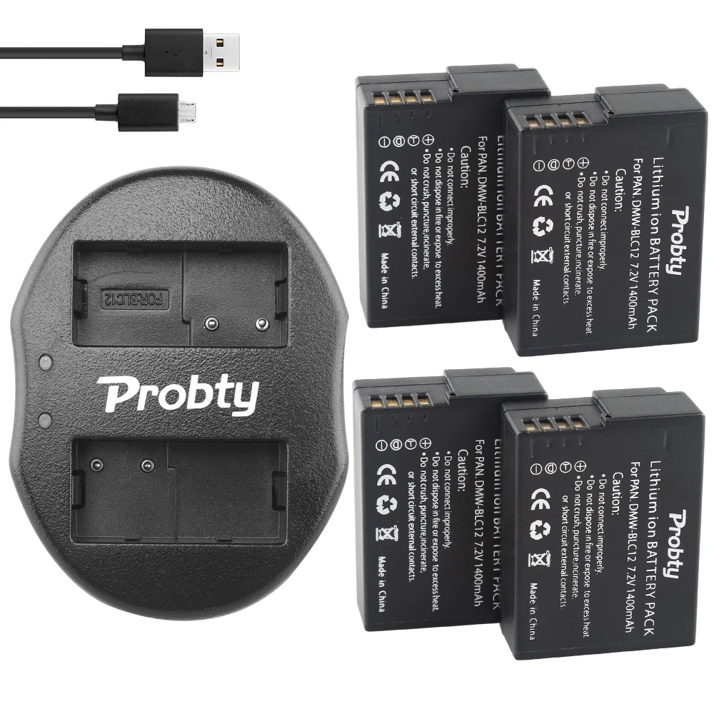 PROBTY 4 шт. DMW BLC12 BLC12E BLC12PP батарея + USB двойное зарядное устройство для Panasonic Lumix FZ1000 FZ200