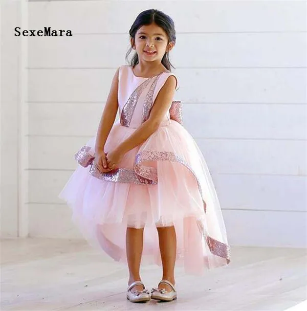 Блестящие Розовые Платья с цветочным узором для девочек детское праздничное