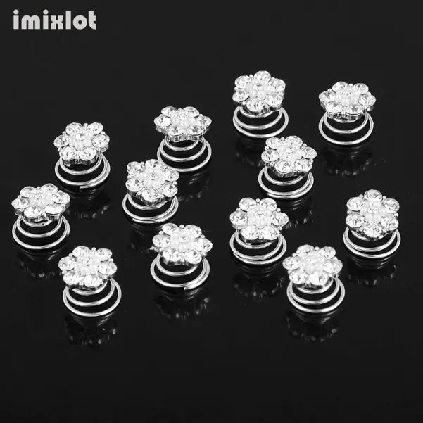 15 Imixlot 12pcs Bridal Crystal Pearl Flower Spiral Twist Hair Pins Clips Wedding Jewelry Bride Headdress Women Hair Accessories - Окраска металла: 15
