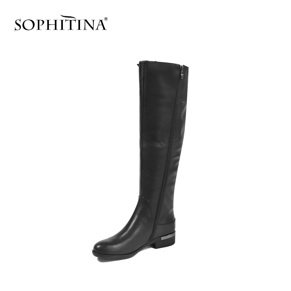 SOPHITINA/женские удобные сапоги до колена на низком каблуке Классическая обувь из