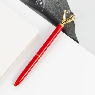 Red 1pcs Новинка Большой Хрустальный бриллиант металлическая шариковая ручка высокого качества персональный логотип подарочная ручка разноцветный школьный канцелярский магазин - Цвет: Red 1pcs