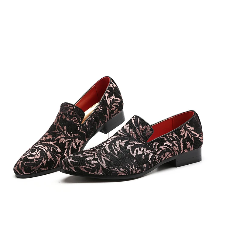 Misalwa Chaussures; большие размеры Для мужчин Вышитые Мокасины красного и розового цвета; дымчатой расцветки; элегантное праздничное платье Туфли без каблуков с рисунками цветов повседневная обувь