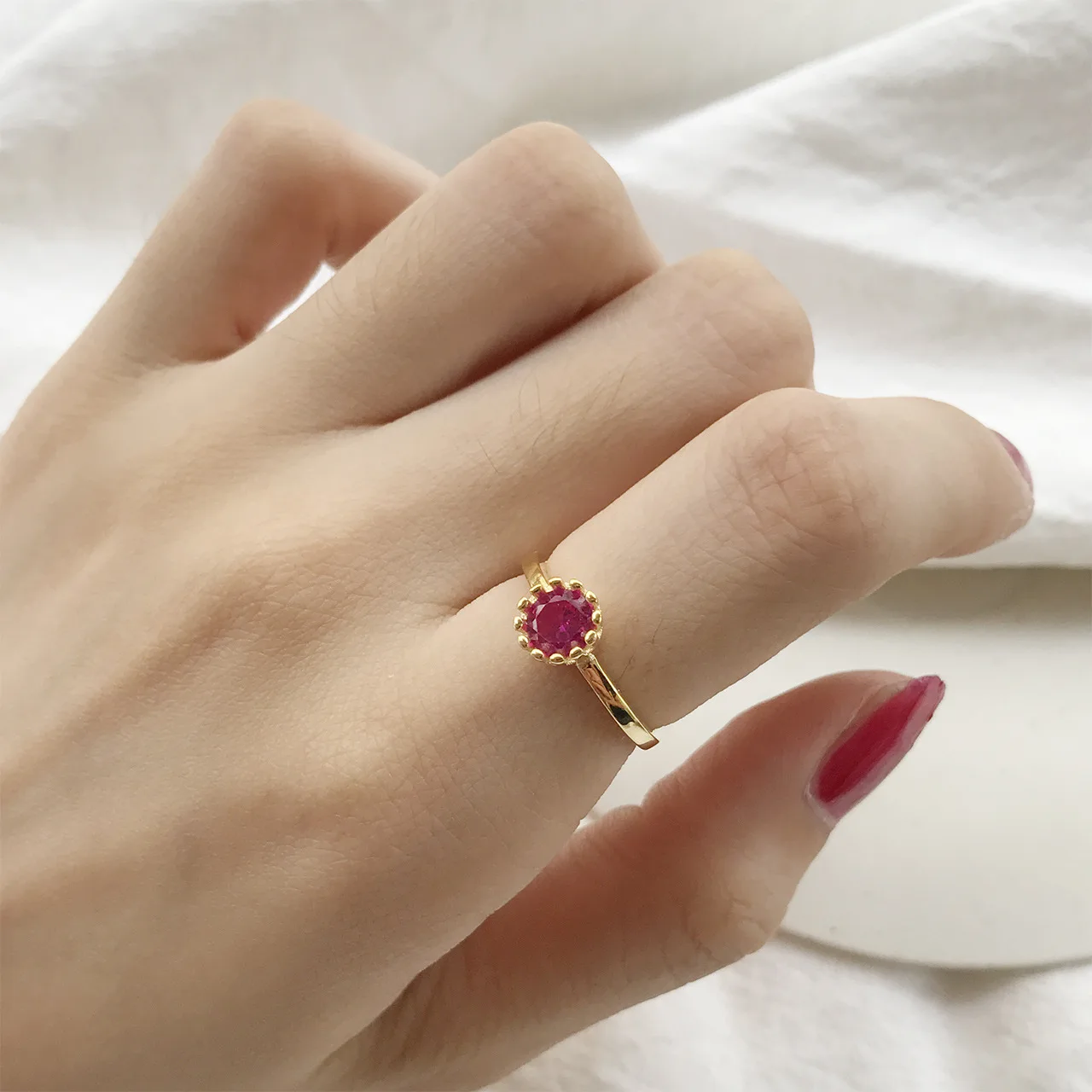Of the cat South Korea han edition S925 pure silver ring personality The red corundum mustard | Украшения и аксессуары