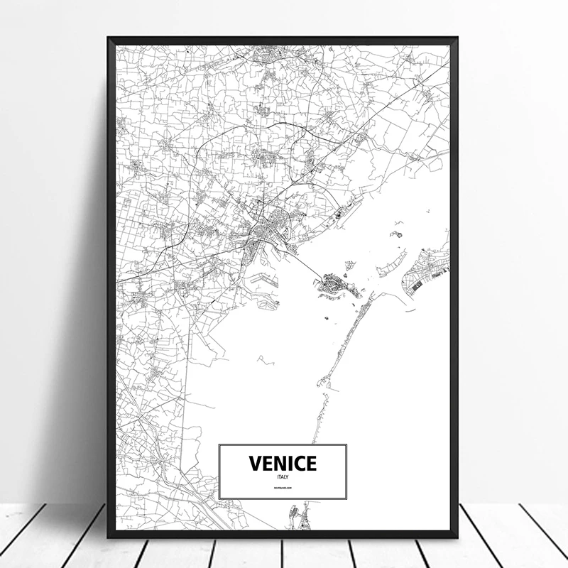 

Venice Italy Black White Custom World City Map Poster Canvas Print Nordic Style Wall Art Home Decor