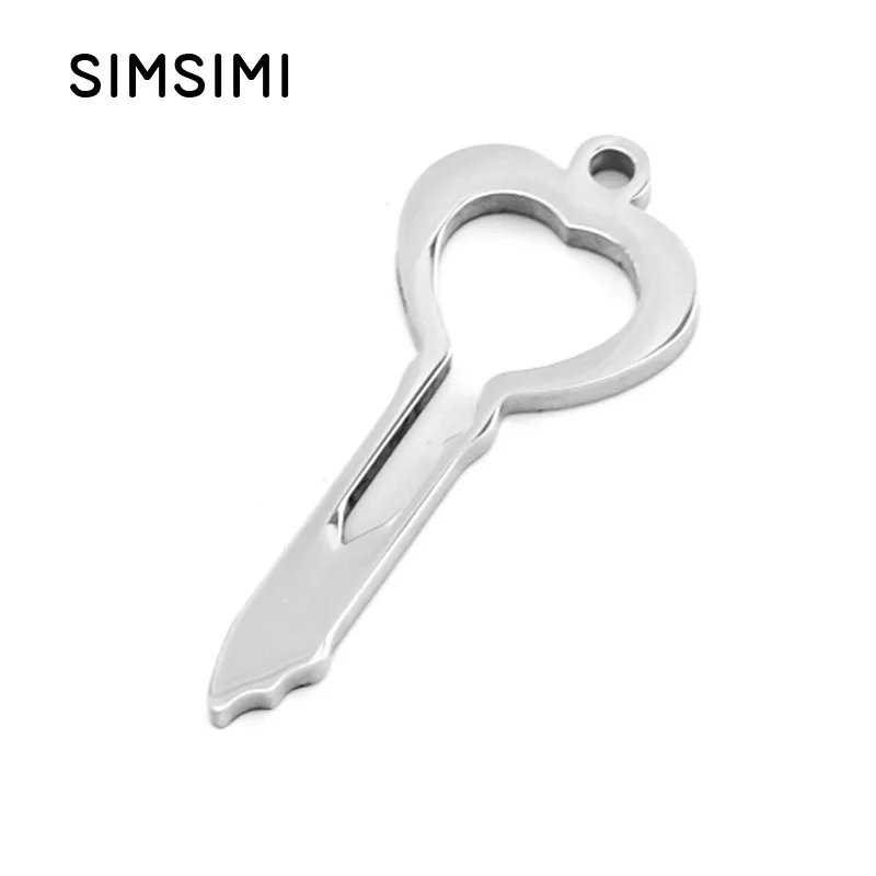 

Simsimi Key Charm Heart in Key small Pendant Women Diy Jewerly making parts Mirror Polish stainless steel wholesale 50pcs