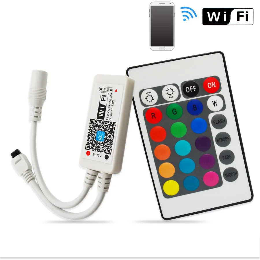 DC12V RGB RGBW Wifi LED Controller android /IOS Mini + IR 24Key Remote control for SMD 5050 Strip Light Via Smartphone | Освещение