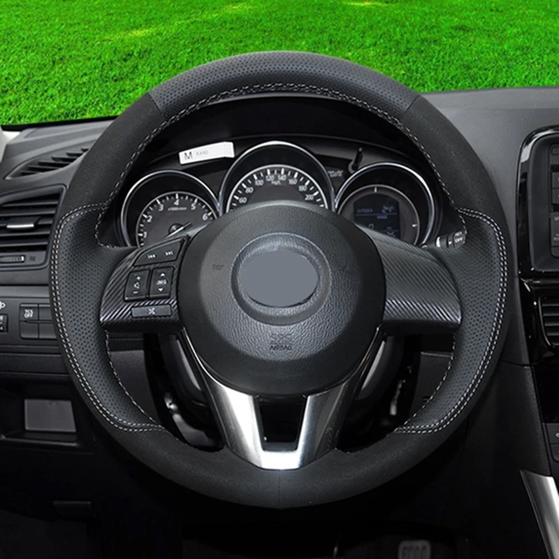 

GNUPME Artificial Leather Steering Cover Black Car Steering Wheel Cover for Mazda CX-5 CX5 Atenza 2014 New Mazda 3 CX-3 2016
