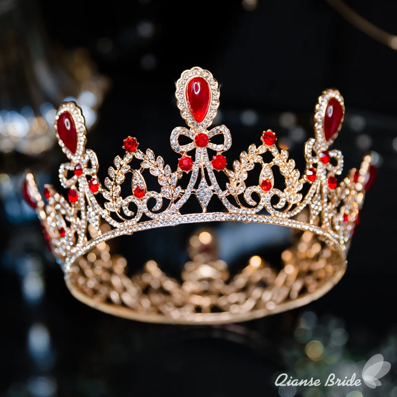 Baroque Bridal red Crystal Rhinestone Tiara and Crown Women Hair Jewelry earring Wedding Accessories yidan | Украшения и