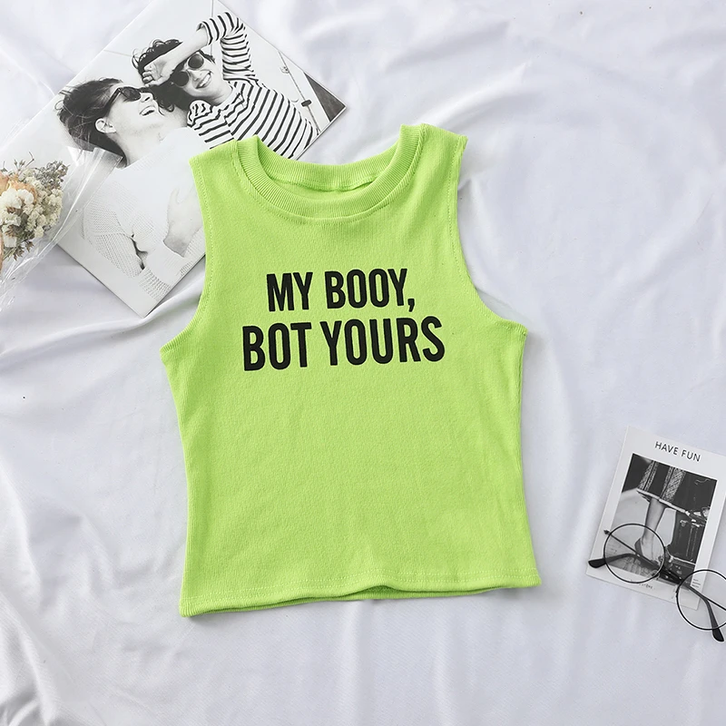 Кроп-топ женский трикотажный с круглым вырезом и надписью MY BODY | Женская одежда