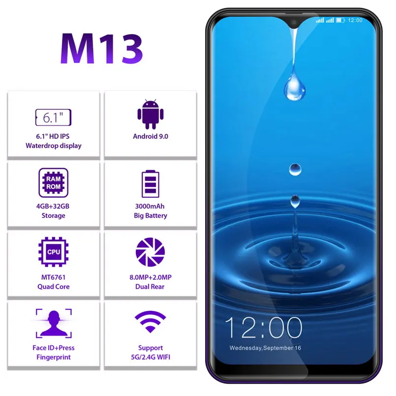 LEAGOO M13 смартфон с 6 1-дюймовым дисплеем четырёхъядерным процессором MT6761 ОЗУ 4 Гб