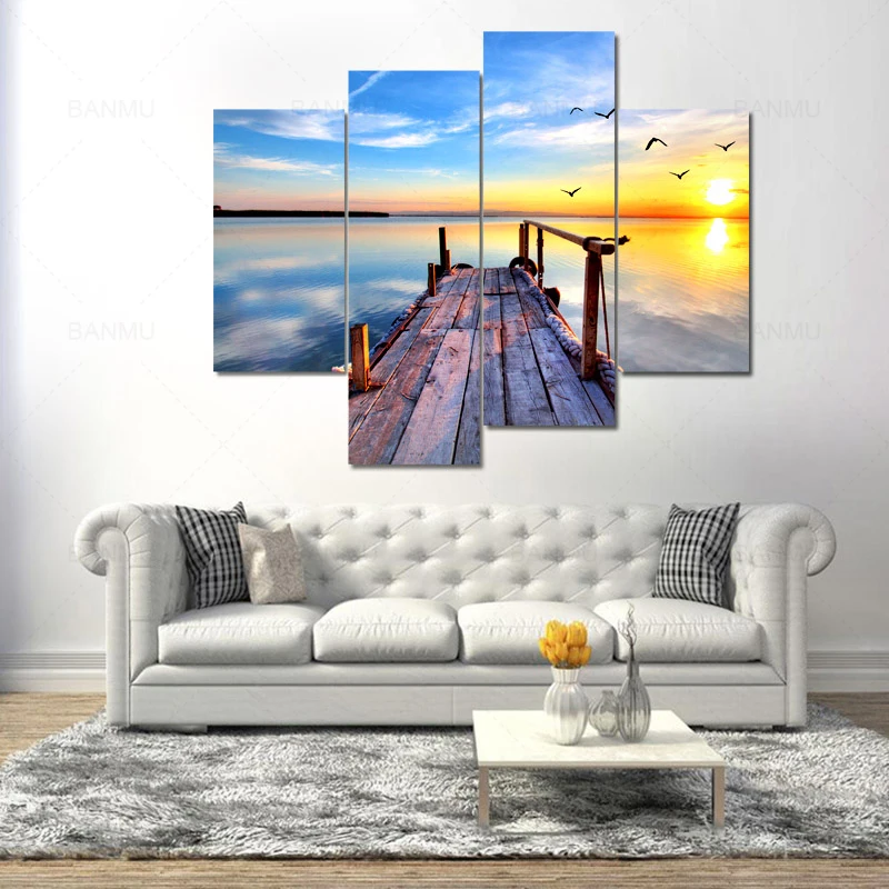 Настенная картина на холсте постеры с изображением голубого неба озера и восхода