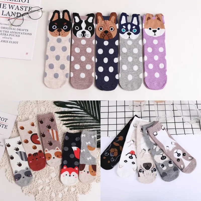 Хлопковые прямые короткие носки в горошек с рисунком животных для отдыха Милые