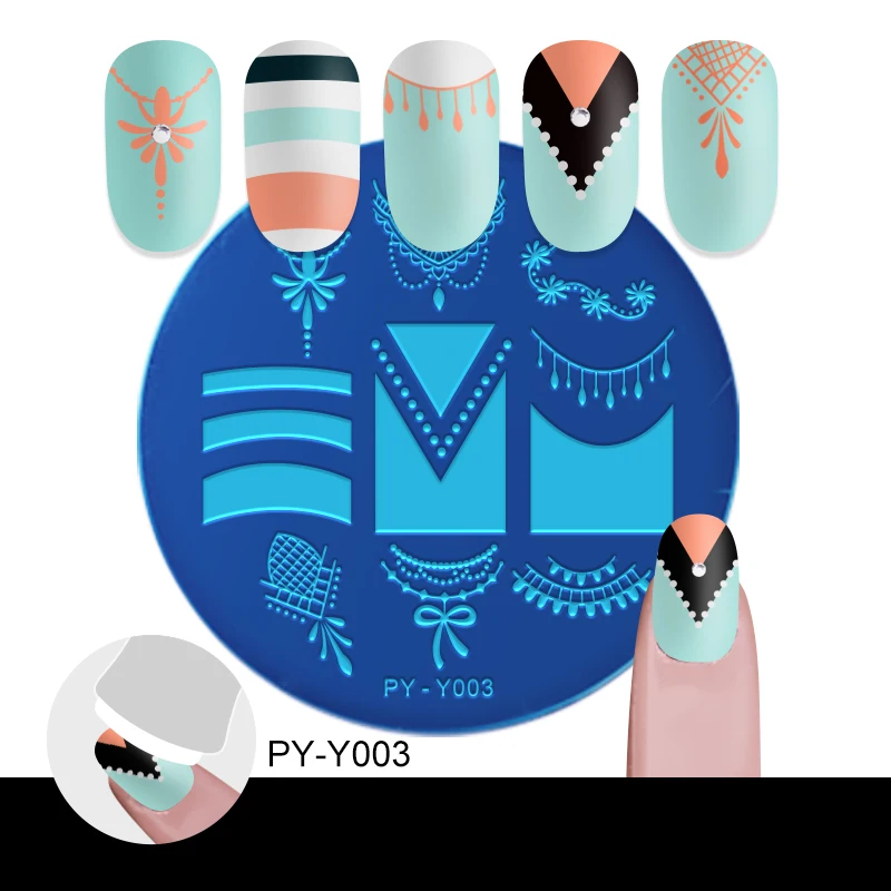 Круглые штамповочные пластины PICT YOU французские типсы с разными узорами шаблоны